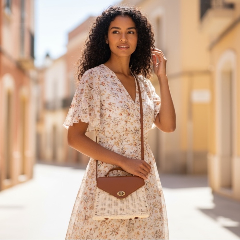 LD Boho Wicker Faux Leather Crossbody Bag